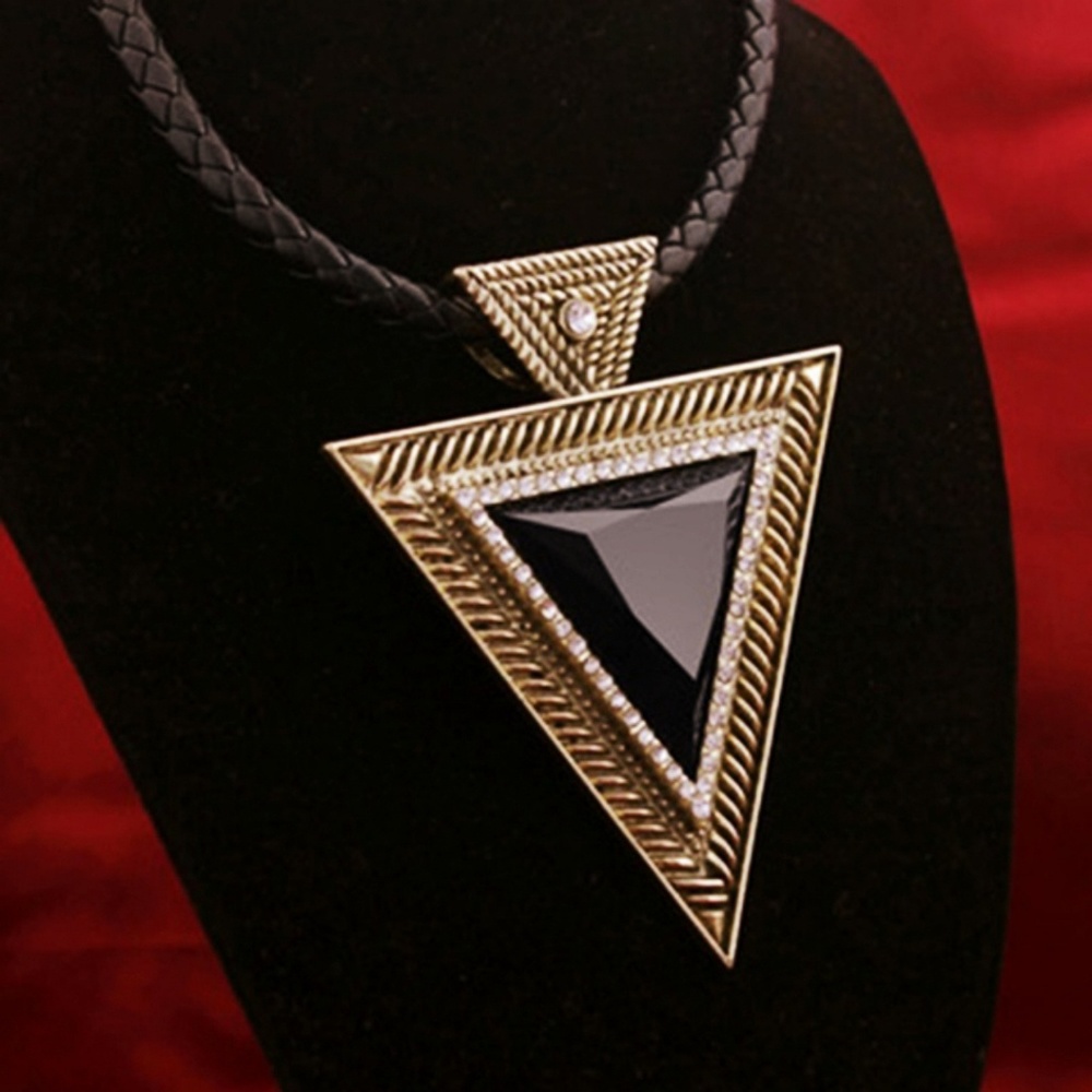 Bronze Rhinestone Pendant Braided Leather Necklace